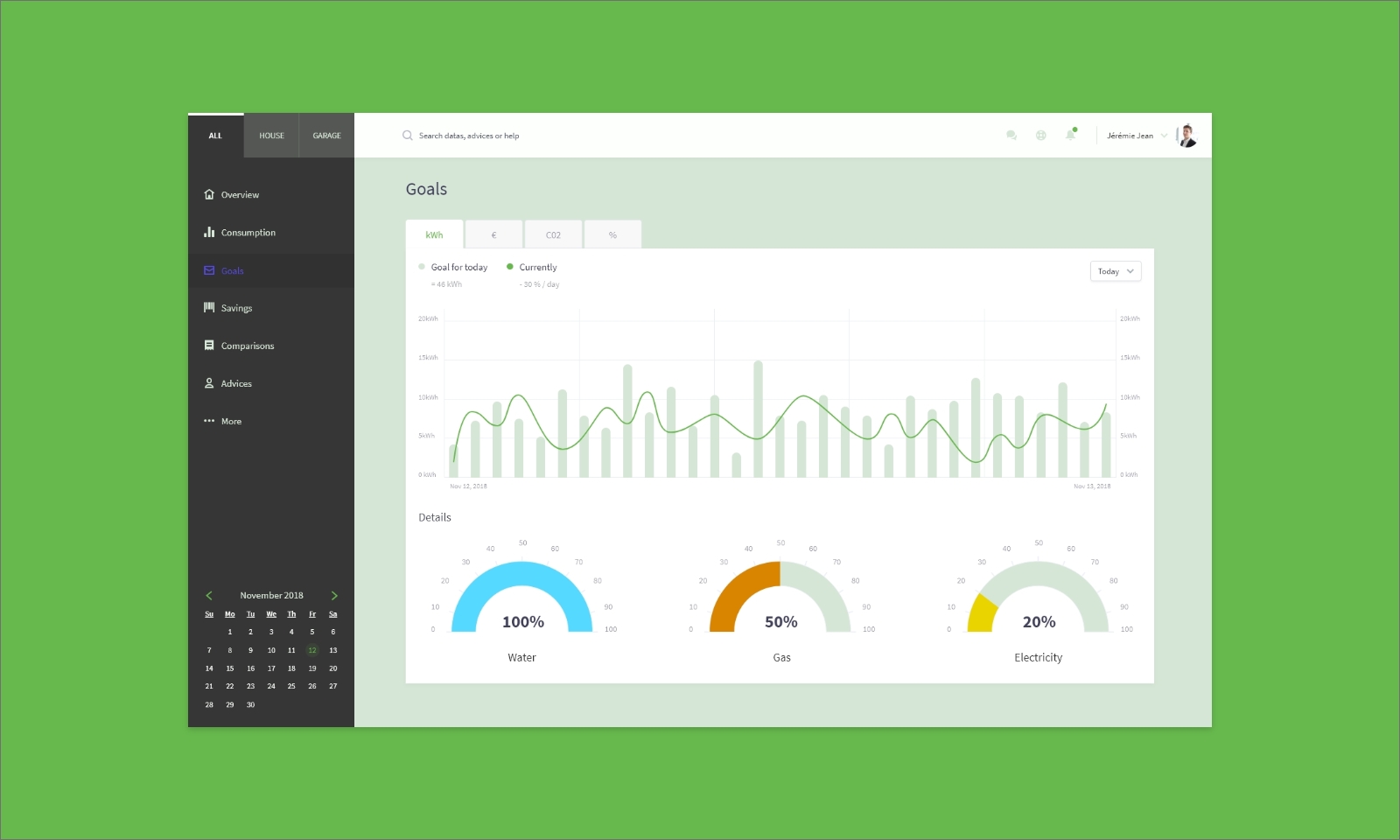 homepage egreen dashboard